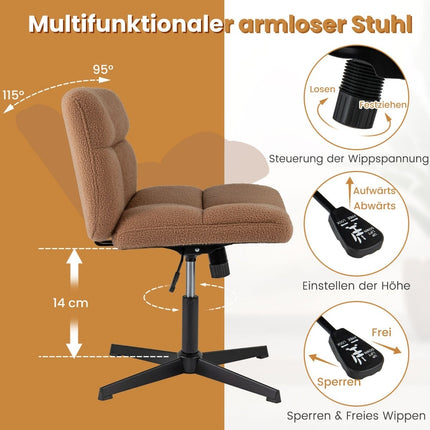 Cross-Legged Office Chair, Wide Seat, Brown, Adjustable