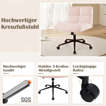 Cross-Legged Office Chair with Wheels, Pink, Adjustable Height