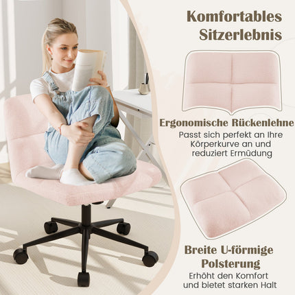 Cross-Legged Office Chair with Wheels, Pink, Adjustable Height