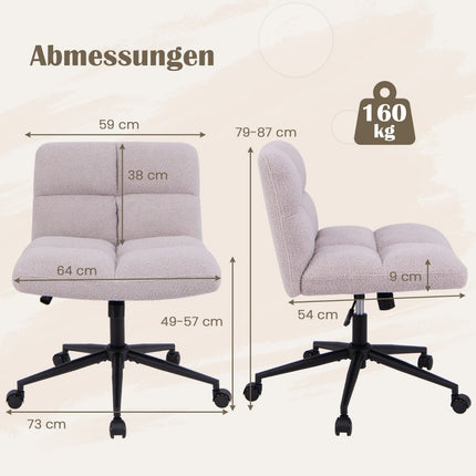Cross-Legged Office Chair with Wheels, Wide Seat, Light Gray