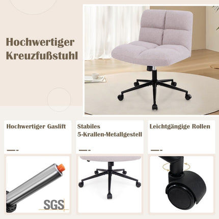 Cross-Legged Office Chair with Wheels, Wide Seat, Light Gray