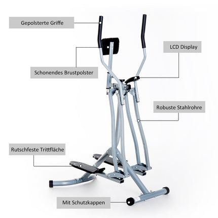 Elliptical cross trainer - steel, silver, with LCD screen