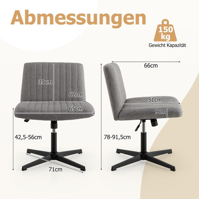 Cross-legged chair without armrests swivel chair with wide seat desk chair gray