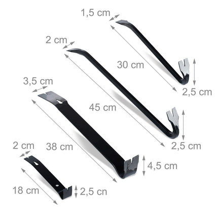 Crowbar and Trim Lever Set – 4 Pieces, Hardened Steel