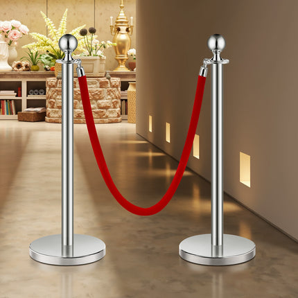Crowd Control Stanchion Post Set, 6 Pcs, 3 Red Ropes