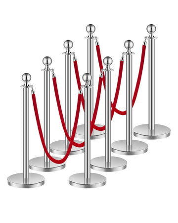 Crowd Control Stanchion Post Set, 8 Pc, 5 ft, Red Ropes