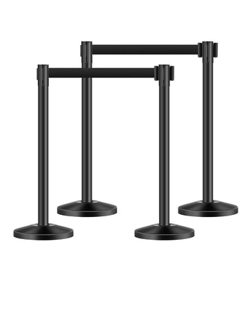 Crowd Control Stanchion Set, 4 Pack, 2m Belts, Black