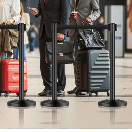 Crowd Control Stanchion Set, 4 Pack, 2m Belts, Black