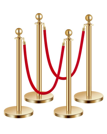Crowd Control Stanchion Set, 4 Posts, 2 Red Velvet Ropes