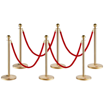 Crowd Control Stanchion Set, 6 Posts, 4 Red Velvet Ropes