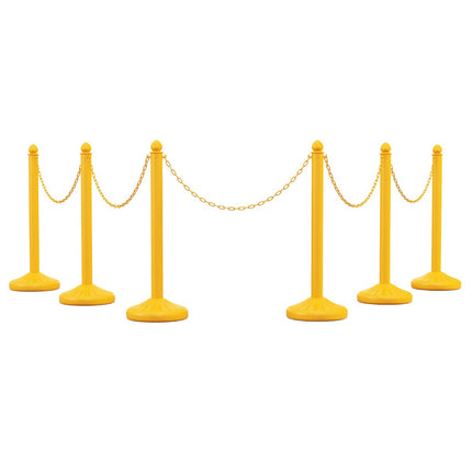 Crowd Control Stanchion Set, 6 Posts, 5 Chains, Yellow