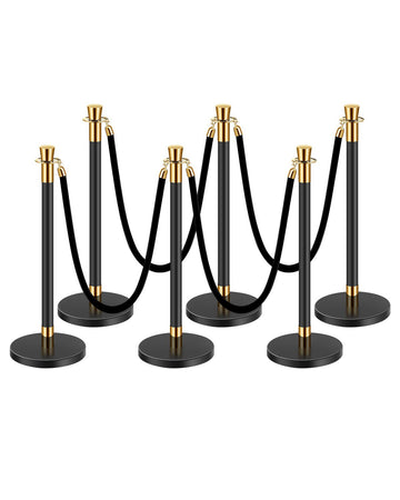 Crowd Control Stanchion Set, 6 Posts 5 Ft, 4 Velvet Ropes