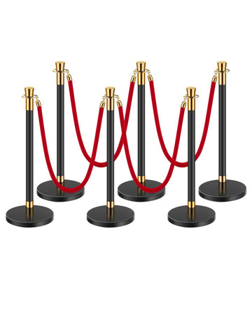 Crowd Control Stanchion Set, 6 Posts with 4 Red Ropes