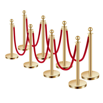 Crowd Control Stanchion Set, 8 Posts, 6 Red Velvet Ropes