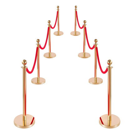 Crowd Control Stanchion Set, 8 Posts, Ropes, Red Carpet
