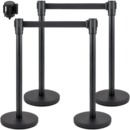 Crowd Control Stanchions Set of 4, 6.6 Ft Black Belt