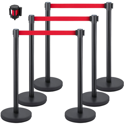 Crowd Control Stanchions Set of 6, 6.6 ft Red Belt