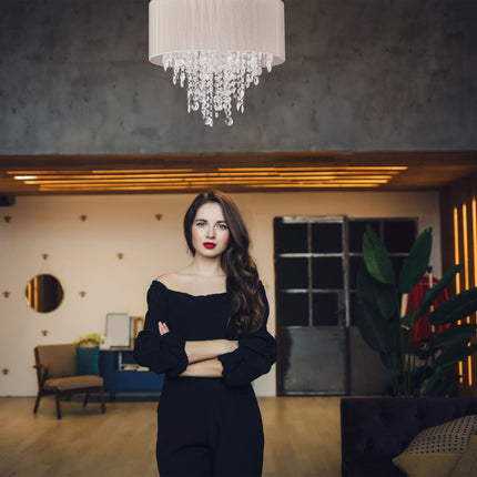 Crystal chandelier with lampshade