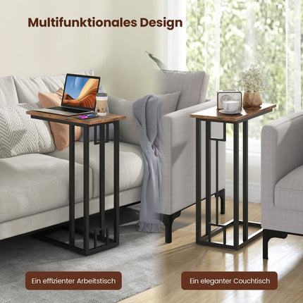 C-shaped side table compact sofa table for small spaces coffee table with metal frame 48 x 26 x 66 cm