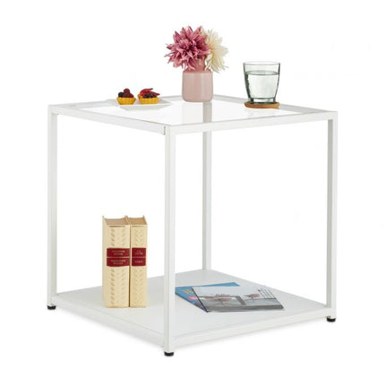 Cuboid side table with glass