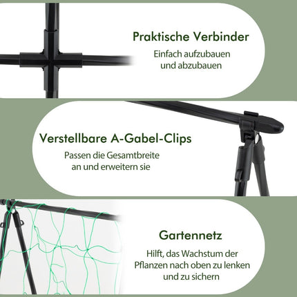 Cucumber trellis set A-shaped adjustable width trellis with net 88 x 124 x 30-60 cm black