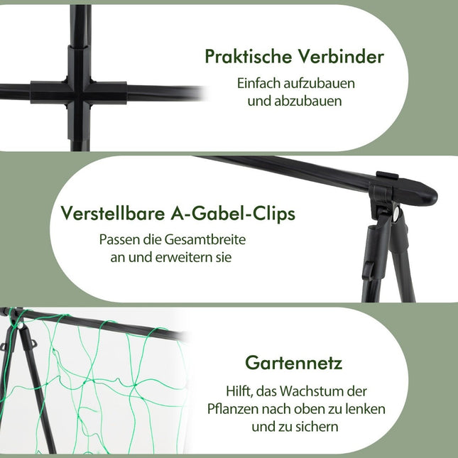 Cucumber trellis set A-shaped adjustable width trellis with net 88 x 124 x 30-60 cm black