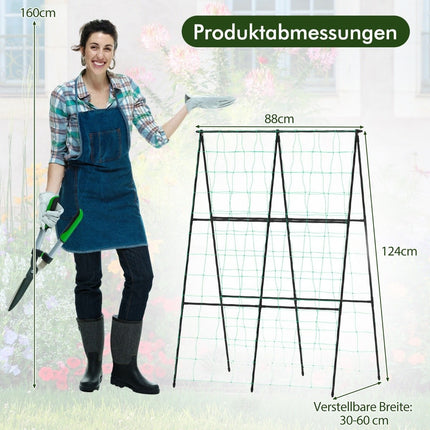 Cucumber trellis set A-shaped adjustable width trellis with net 88 x 124 x 30-60 cm black