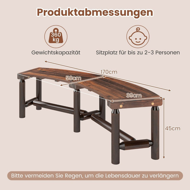 Gebogen houten buitenbank voor 2-3 personen, 170 cm
