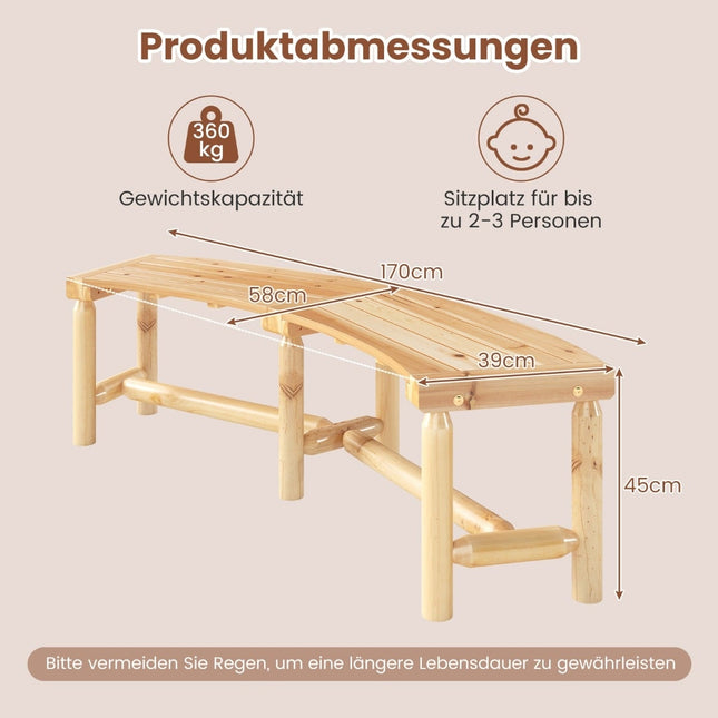 Gebogen houten buitenbank voor 2-3 personen, 170 cm