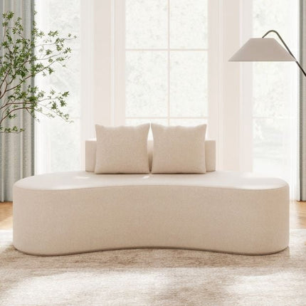 Curved Sofa, 3-Seater with 2 Pillows, Beige