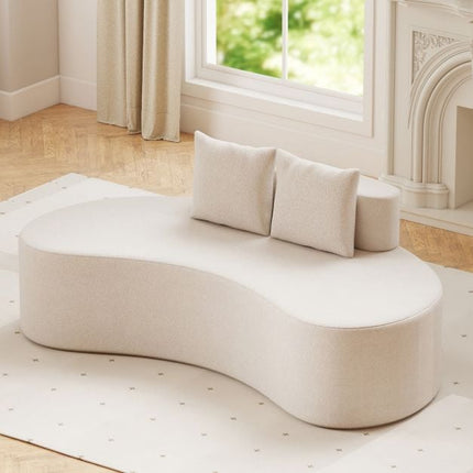 Curved Sofa, 3-Seater with 2 Pillows, Beige