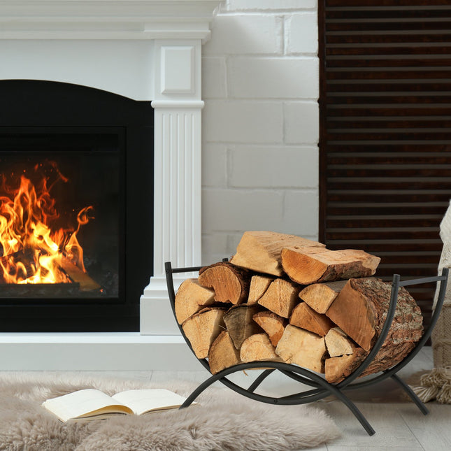 Curved Steel Firewood Basket – Black, Easy Carry