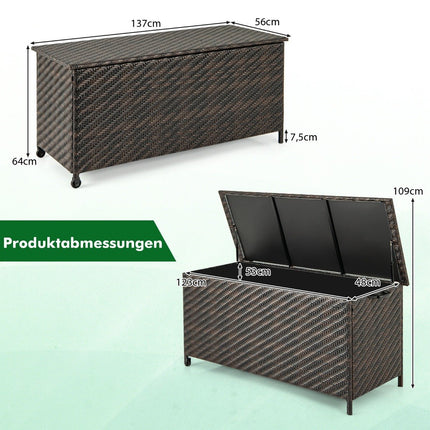 Cushion Box with Wheels & 320L Capacity Waterproof Cushion Box Polyrattan Storage Box