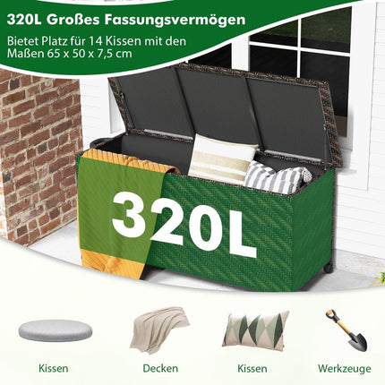 Cushion Box with Wheels & 320L Capacity Waterproof Cushion Box Polyrattan Storage Box