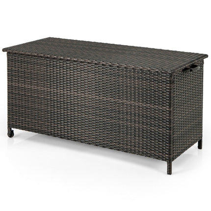 Cushion box with wheels & 320 L capacity Waterproof poly rattan cushion box brown