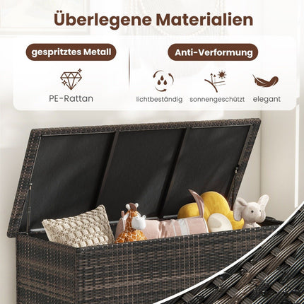 Cushion box with wheels & 320 L capacity Waterproof poly rattan cushion box brown