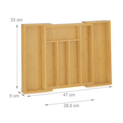 Cutlery Tray for Drawers, Adjustable Bamboo Organizer