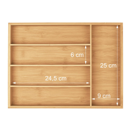 Cutlery tray in bamboo with 5 compartments