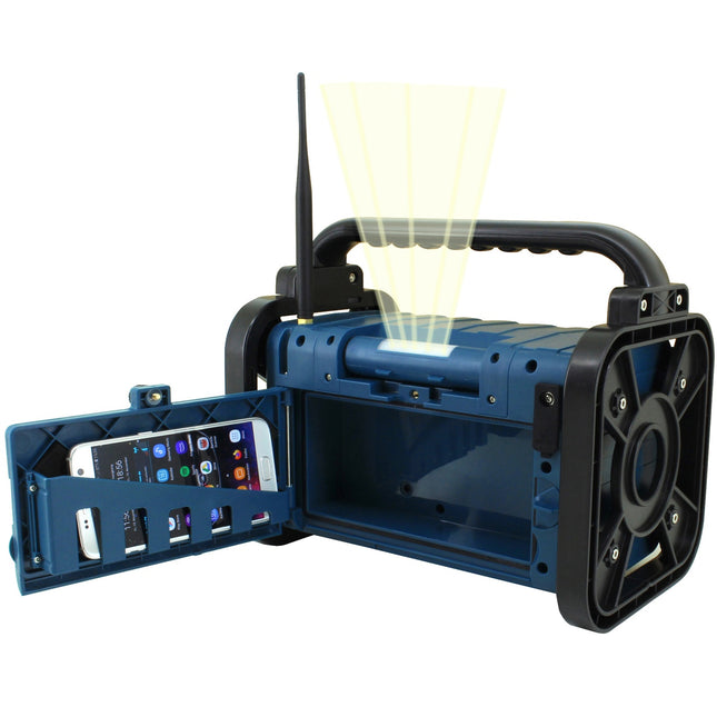 DAB85BL Stereo DAB+/FM construction/garden radio with Bluetooth®, LED lighting & Li-Ion battery
