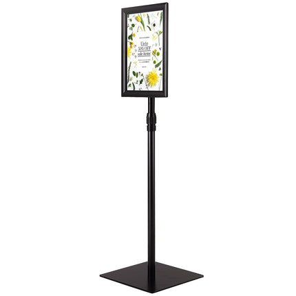 DIN A4 information stand, height-adjustable, removable poster stand, silver/black, 33 x 24 cm-black
