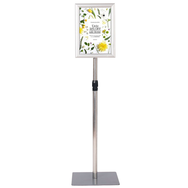 DIN A4 information stand, height-adjustable, removable poster stand, silver/black, 33 x 24 cm-silver