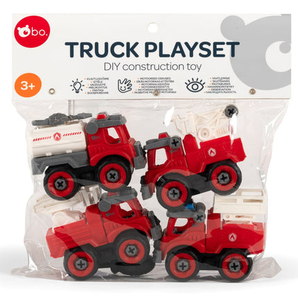 DIY Construction Toy Fire Trucks for Kids, 3-Piece Set