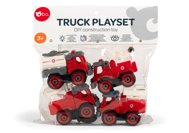 DIY Construction Toy Fire Trucks for Kids, 3-Piece Set