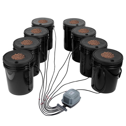 DWC Hydroponic Grow System, 8 x 5-Gallon Kit With Air Pump