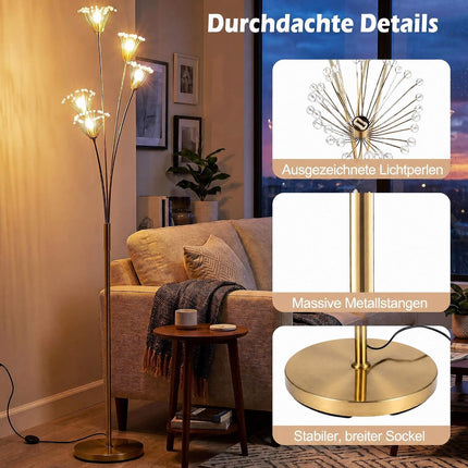 Dandelion Gold Floor Lamp, Metal Frame, 180 cm Tall