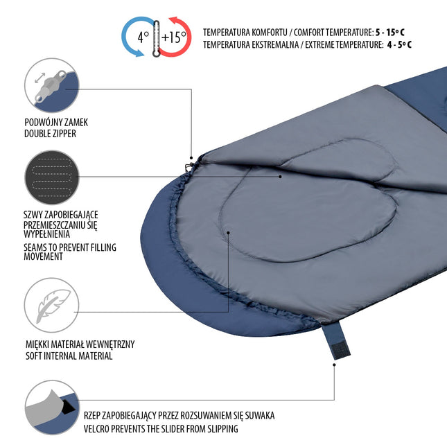 Dark Blue-Gray Sleeping Bag, Size L, Lightweight