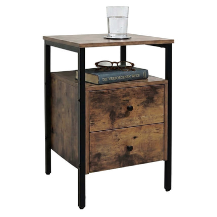 Dark Brown Bedside Table, 2 Drawers, 61x40x40 cm