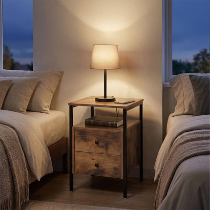 Dark Brown Bedside Table, 2 Drawers, 61x40x40 cm