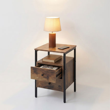 Dark Brown Bedside Table, 2 Drawers, 61x40x40 cm