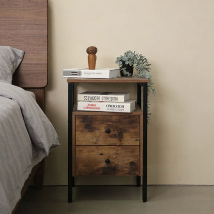 Dark Brown Bedside Table, 2 Drawers, 61x40x40 cm